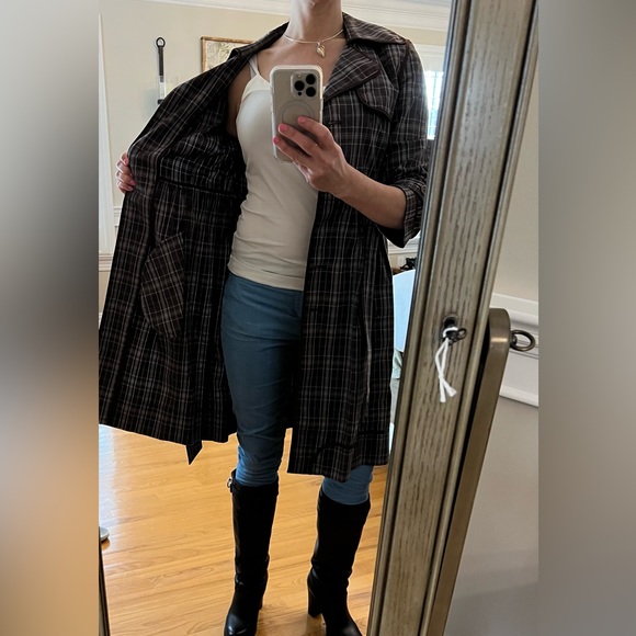 BCBGMaxAzria Audrey Brown Plaid Trench Coat - Picture 4 of 6
